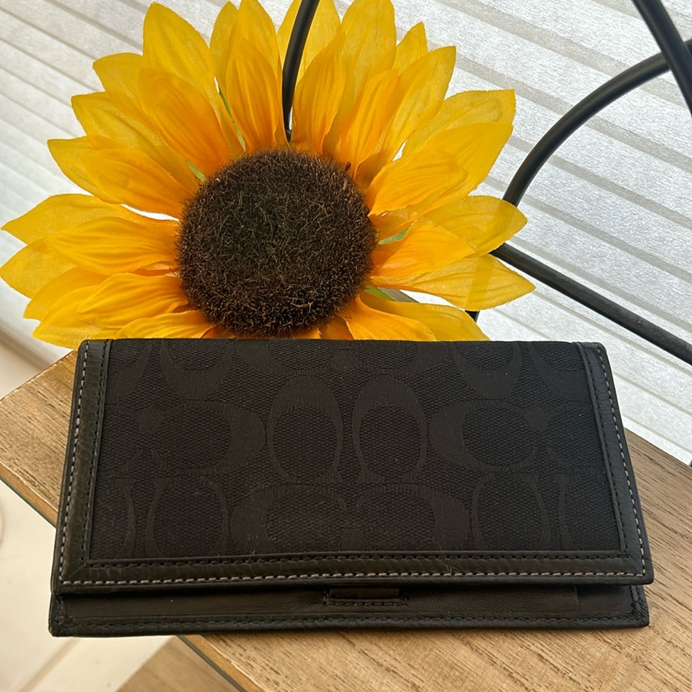 COACH black signature monogram vintage canvas checkbook cover